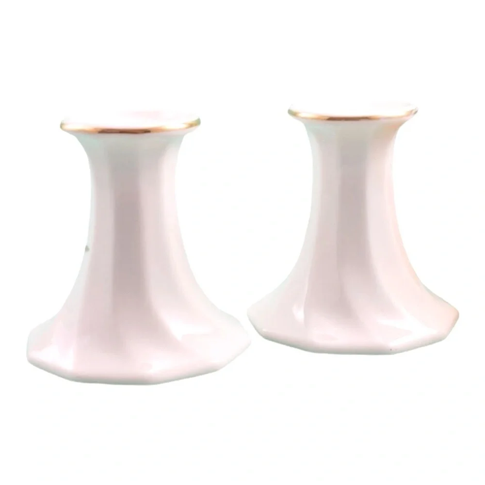 Porcelain White Candlesticks With Peach and Rust Iris flowers And Gilding. Set 2